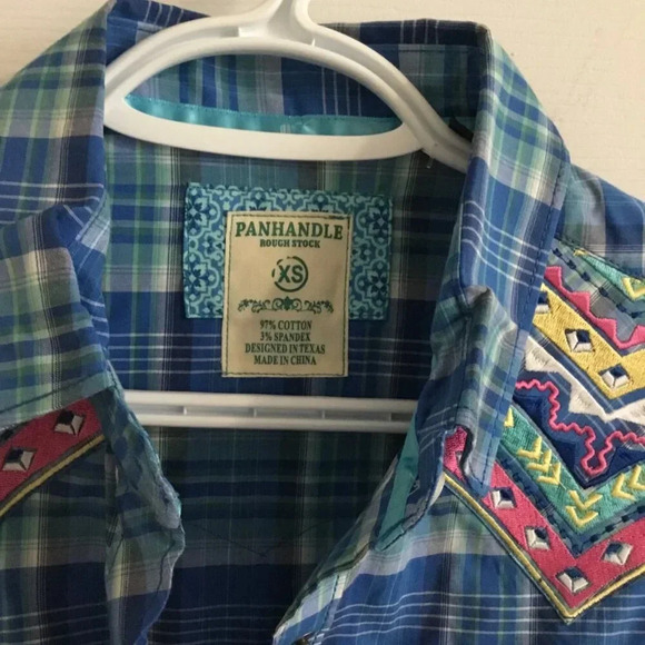 NWT Panhandle Slime Vintage Plaid Stretch 97% cotton Embroidered western Shirt - Picture 3 of 9